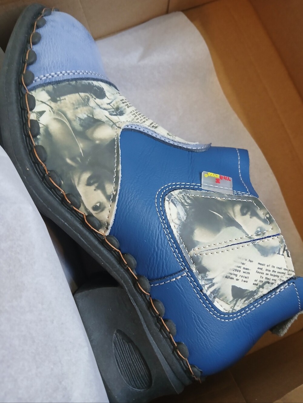 TMA Eyes Leather Slip On Ankle Boots -Blue   Label - 'EYES 5195' New In Box
